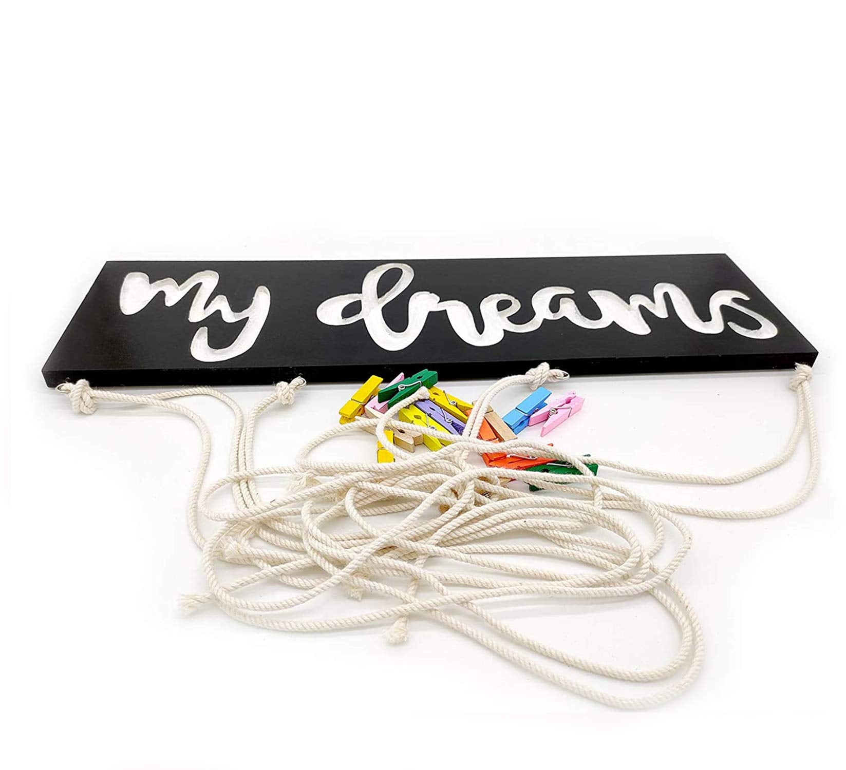 Vah Wooden Photo Frame With Led Light - Display Picture Collage Organizer With Clips (My Dream With Light)